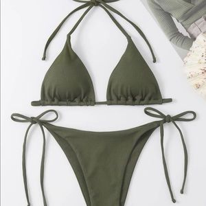 SHEIN Green Ribbed Triangle Bikini
